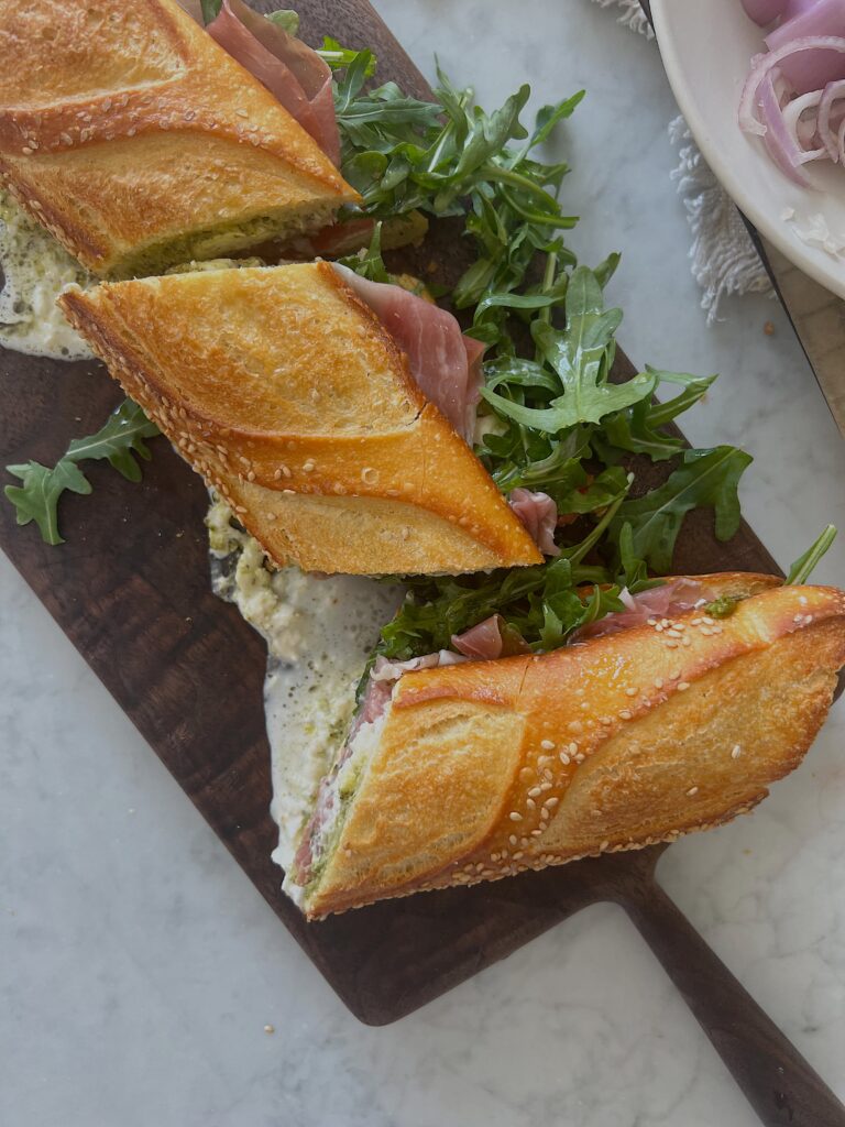 Prosciutto Sandwich with Burrata and Pesto